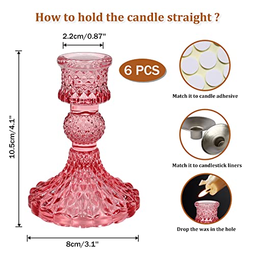Glass Candlestick Holders Set of 6 C328
