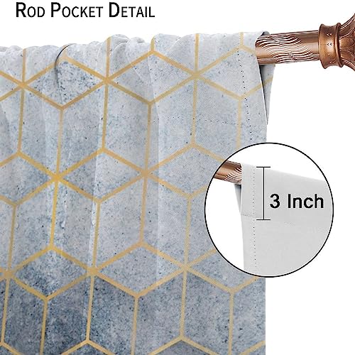 Navy Blue Gold Geometric Marble Curtains 2 Panel Sets, 42x45 Inch E741340