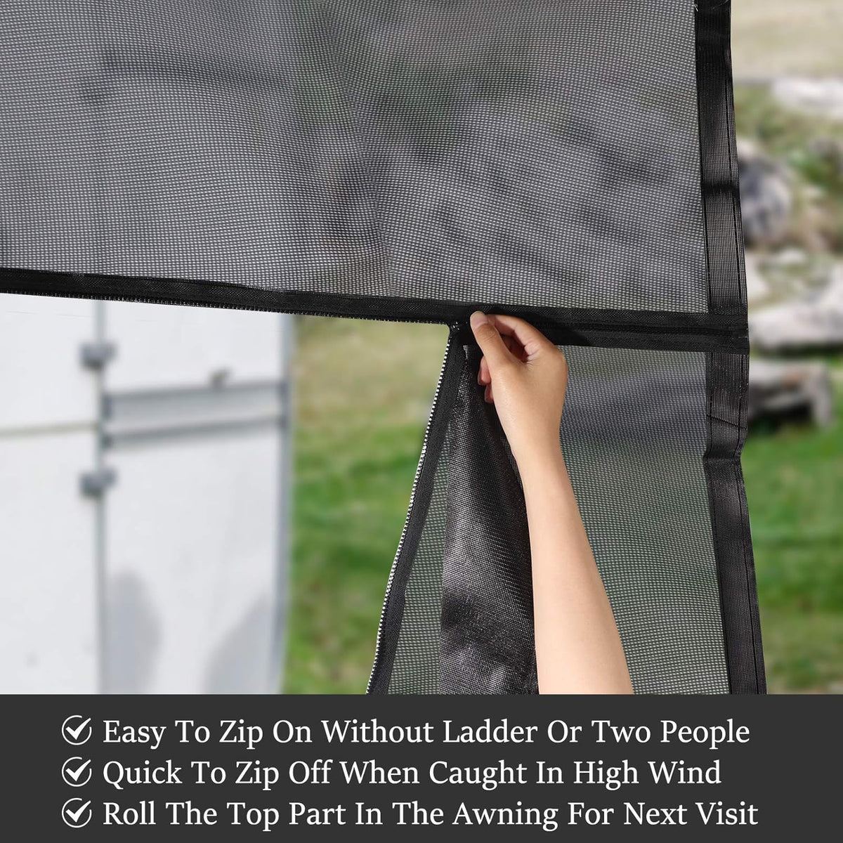 Black Mesh RV Awning Shade Screen with Zipper 19' x 9' A72905