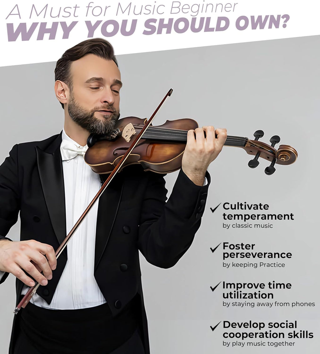 Solid Wood Violin 4/4 Full Size Set with Lightweight Hard Case X91780