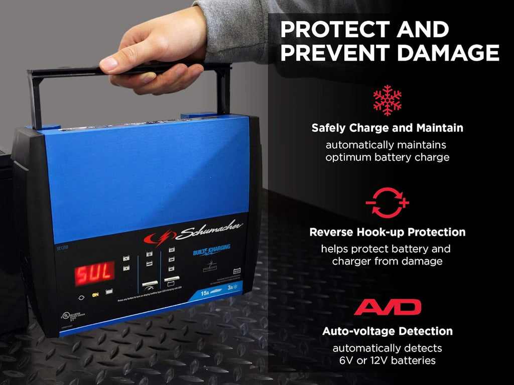 Fully Automatic 15 Amp 3 Amp 6V 12V Battery Charger Maintainer and Auto Desulfator P344