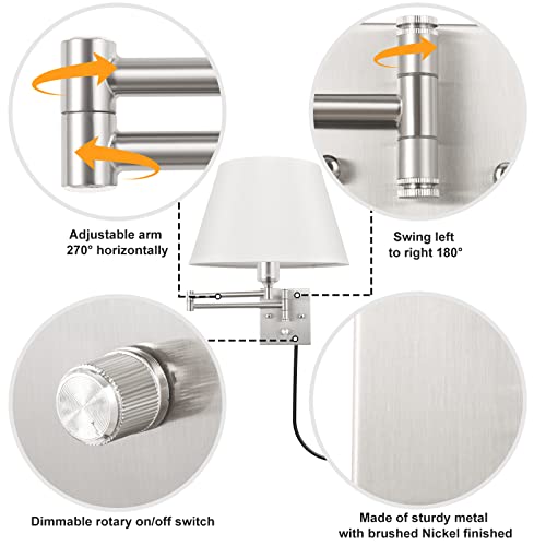 Beige Fabric Wall Sconces Set of Two with Dimmer Switch O887