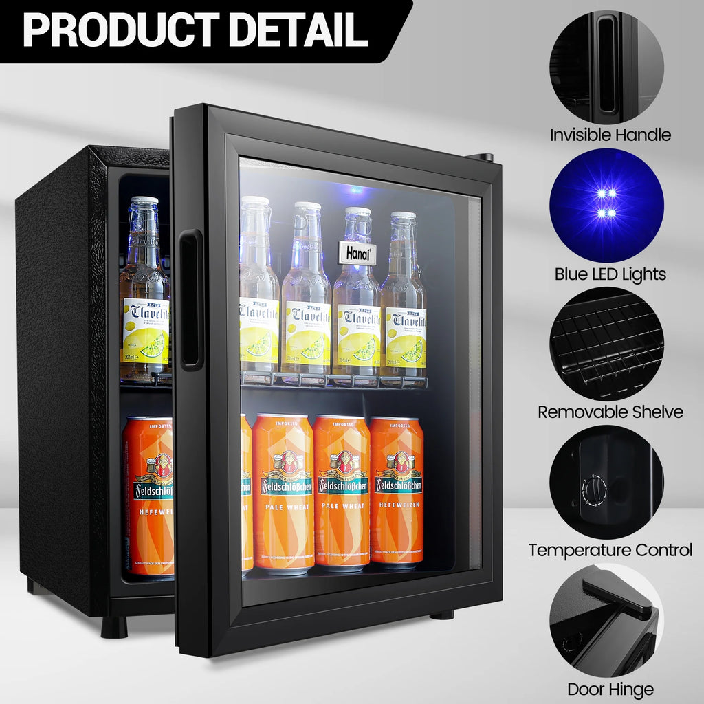 Mini Fridge with Glass Door 50 Can Cooler with Wine Rack, Stainless Steel Look Y1110