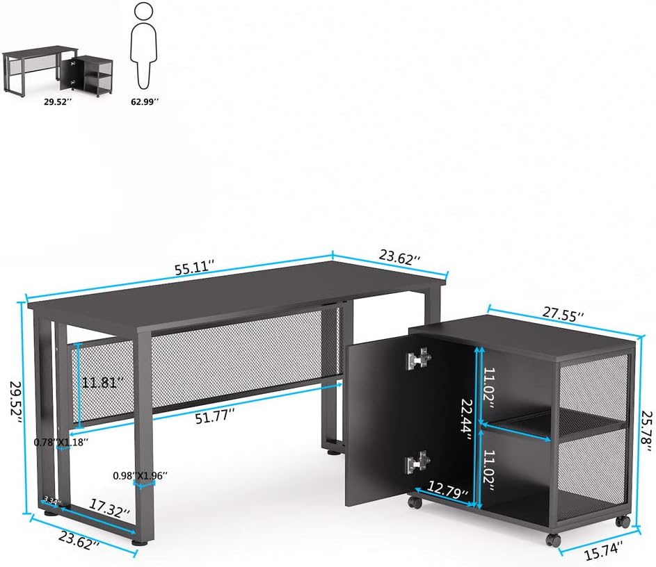 L-Shaped Computer Desk with File Cabinet N654
