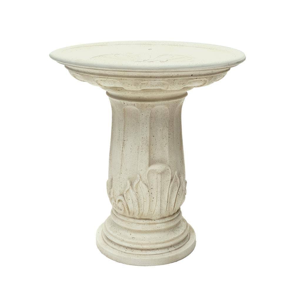 Aged White Cast Stone Round Birdbath B570119