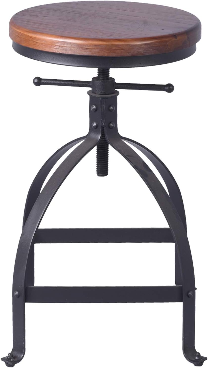 Adjustable Swivel Round Wood Metal Bar Stool Set of 2 Y1442