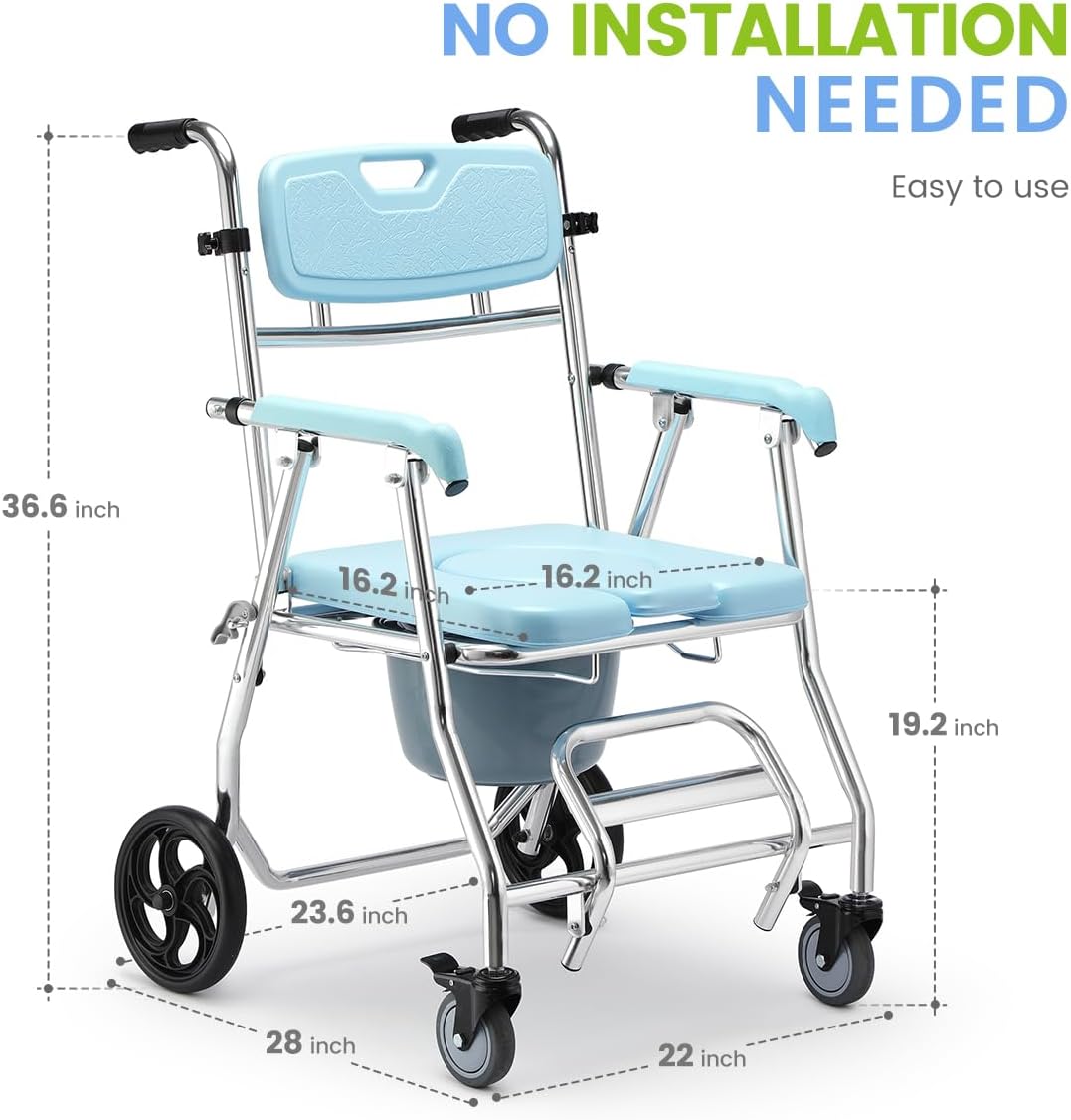 Stand Alone Toilet Safety Rail and Folding Shower Commode Wheelchair Heavy Duty Medical Toilet Safety Frame Adjustable Bathroom Toilet Handrails K92434