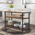 Industrial Kitchen Cart with Wheels and 3 Metal Storage Baskets G844