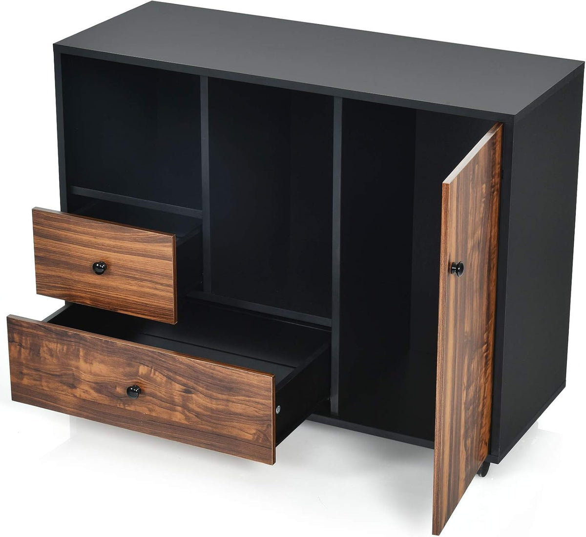 Black Brown 2 Drawer Wood Mobile Filing Cabinet B196119