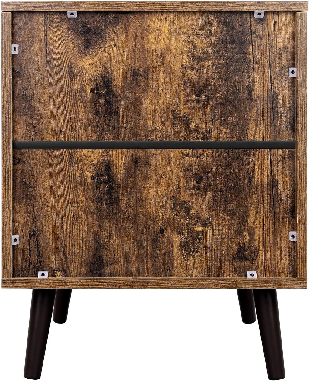 Rustic Brown Nightstand with Open Shelf and Cabinet O67869