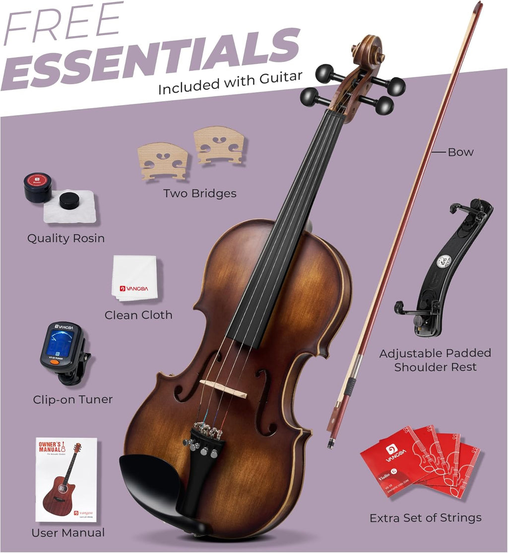 Solid Wood Violin 4/4 Full Size Set with Lightweight Hard Case X91780