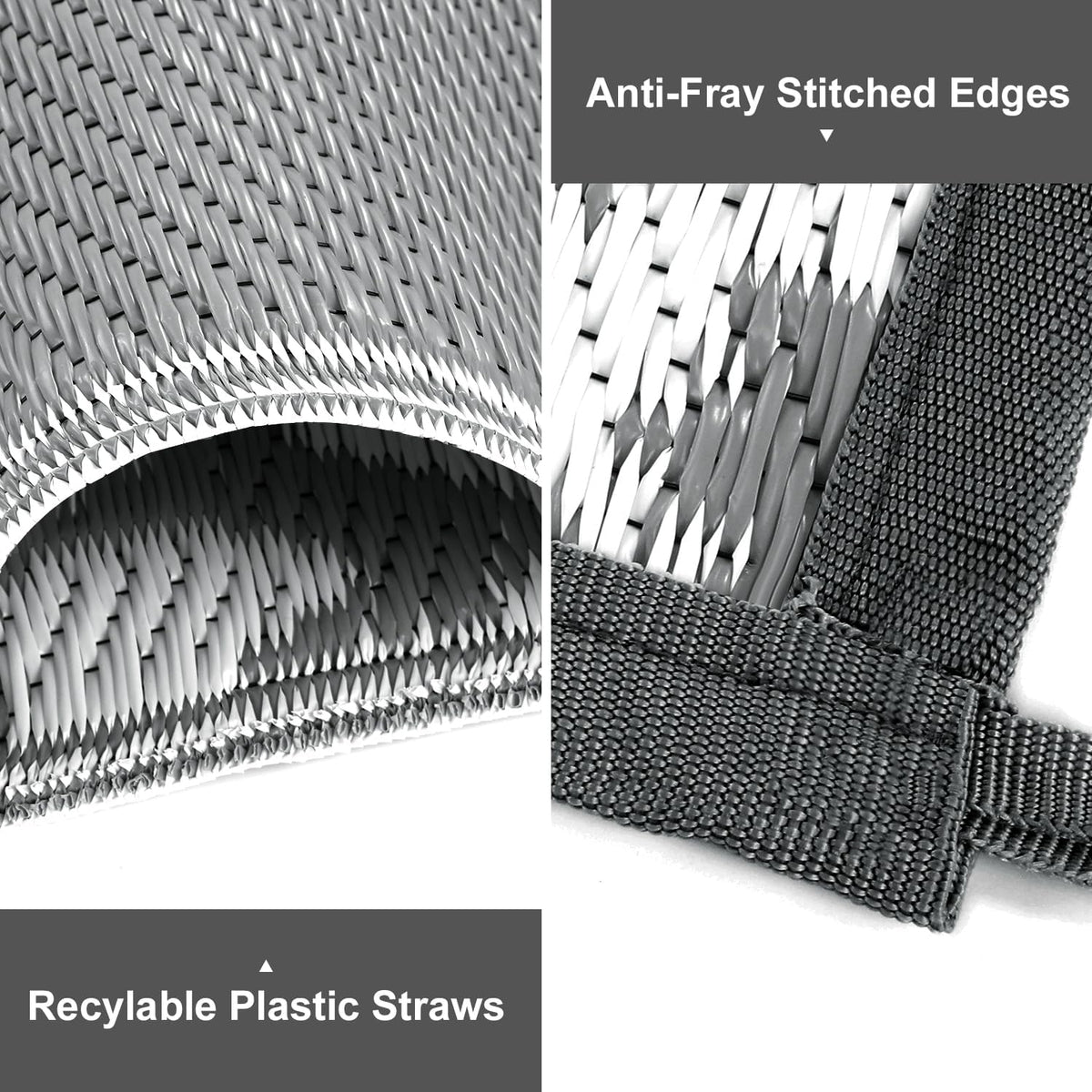 Waterproof Outdoor Rug 5x8 ft, Reversible Plastic Straw Rug (Grey) F39706