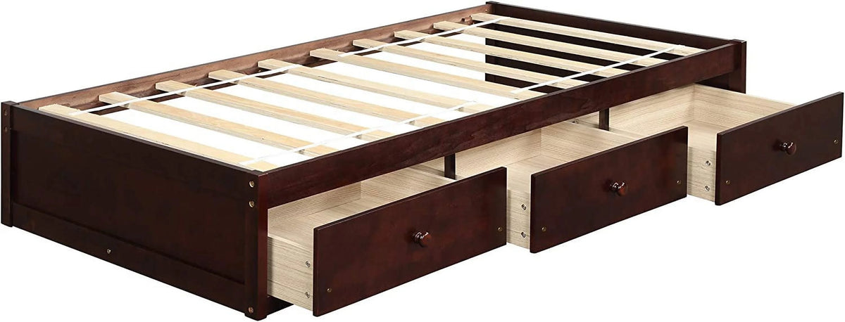 Cherry Wood Storage Bed with 3 Drawers V7362