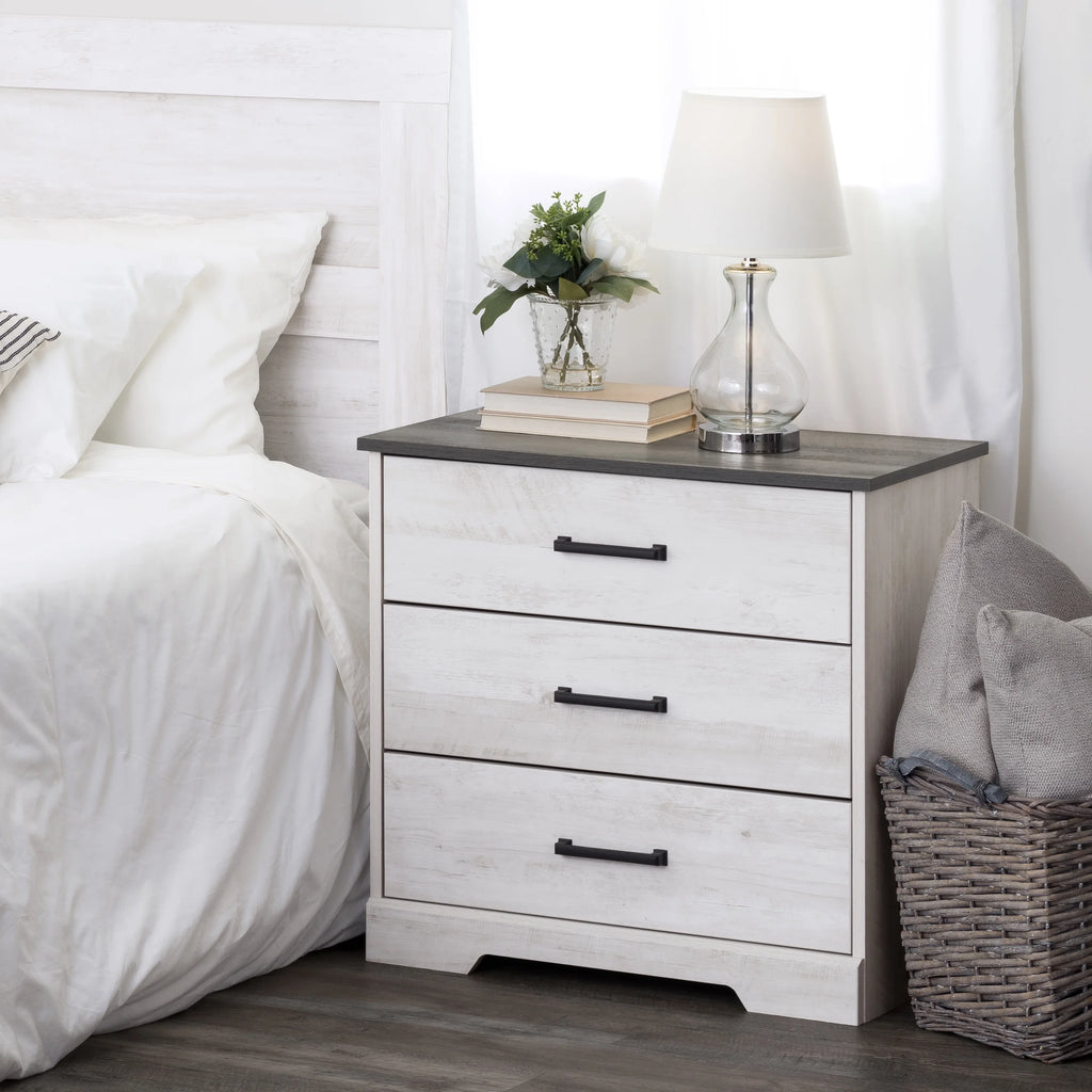 3 Drawer Washed White Wood Nightstand J6401