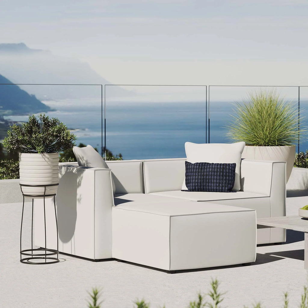 White Fabric Outdoor Loveseat Chaise Sofa I5592