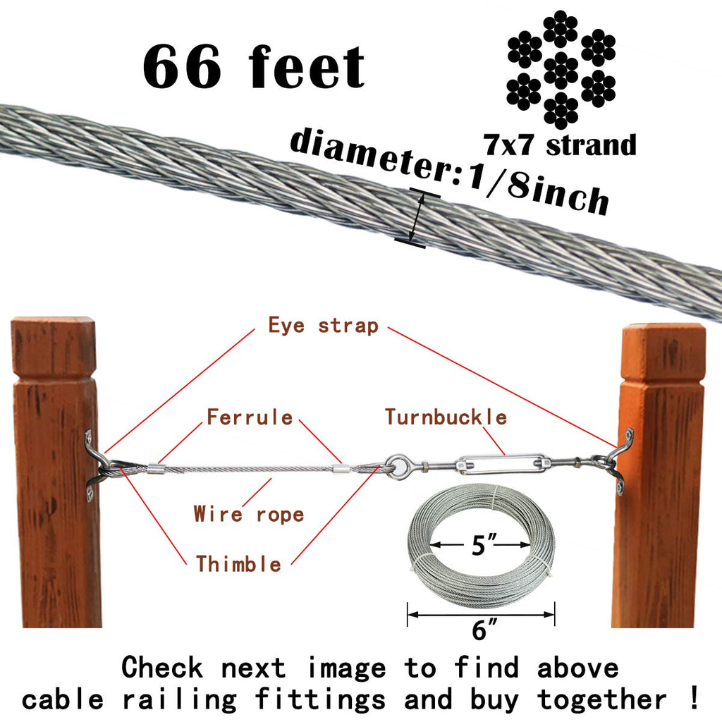 Galvanized Steel Wire Rope 65Feet 1/8 7x7 Strand Z494264