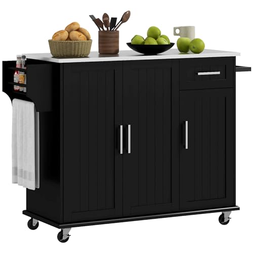 Black Rolling Kitchen Island with Storage T6195