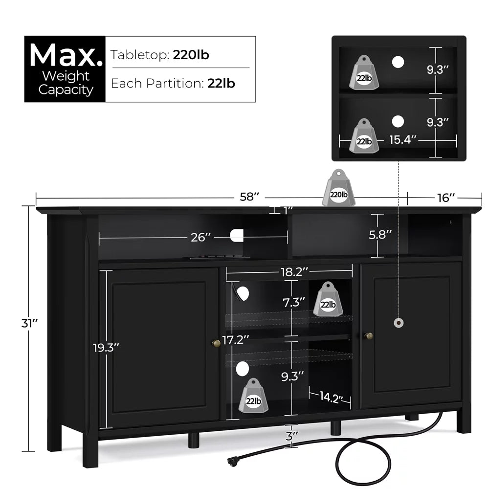 Black TV Stand with Power Outlet L738793