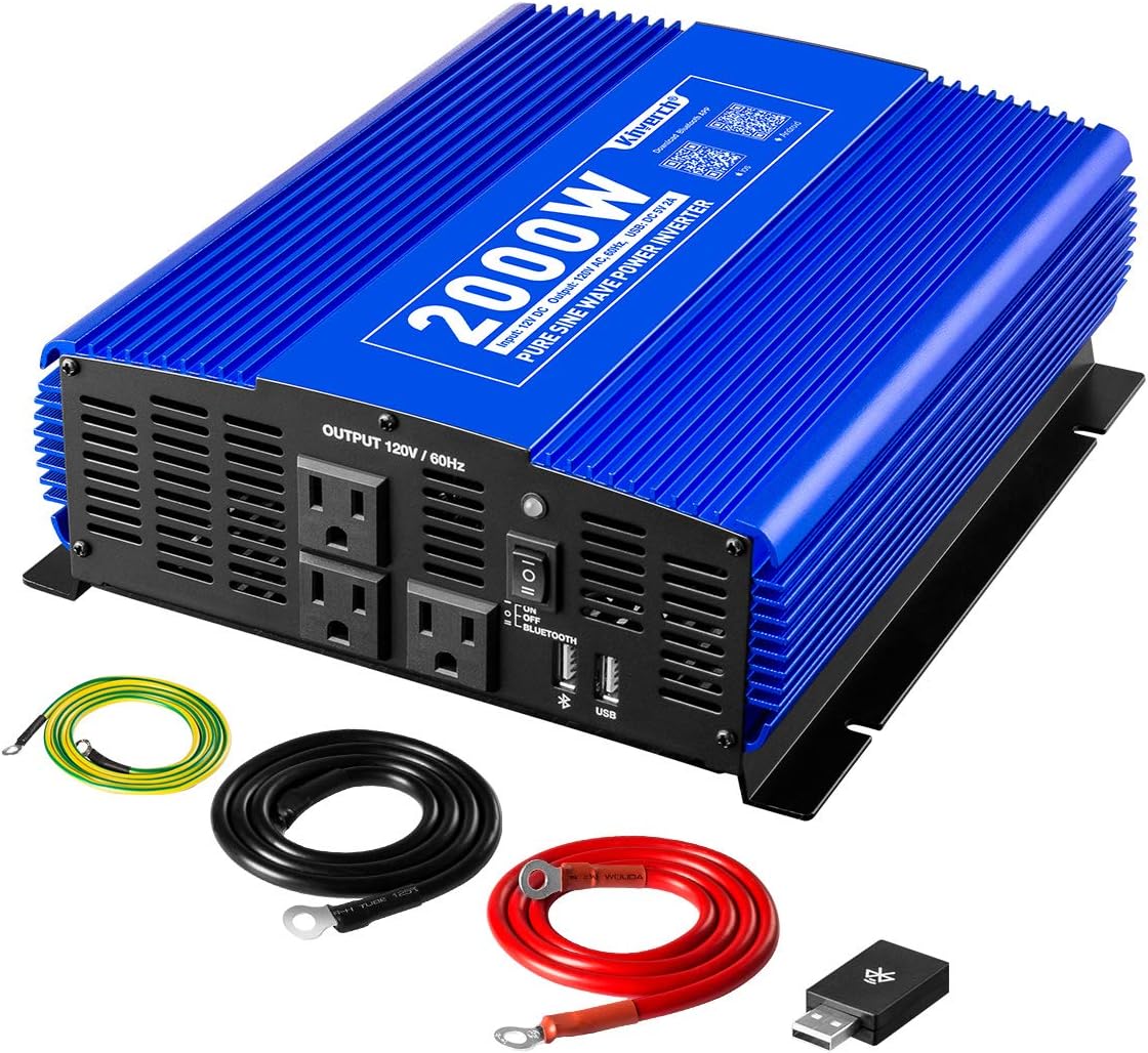 2000W Pure Sine Wave Power Inverter 12V DC to 110V AC with 3 AC Outlets & 1 USB Port X3283