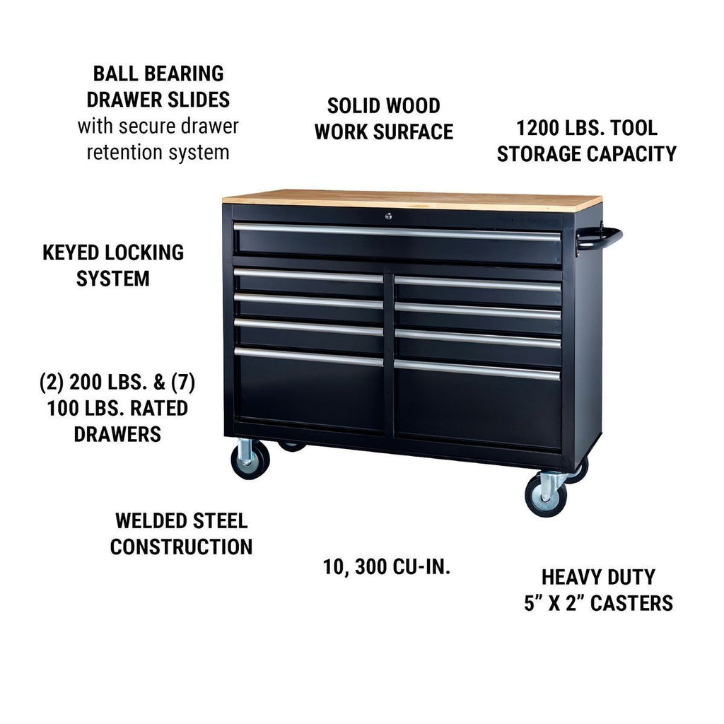 Black 9-Drawer Mobile Storage Cabinet with Solid Wood Top N5716