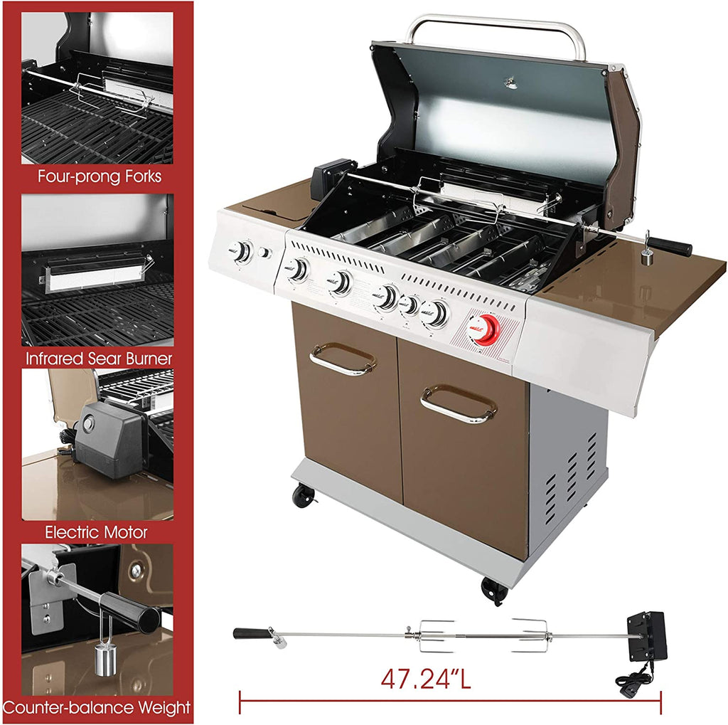 5-Burner Propane Gas Grill with Rotisserie Kit X727054
