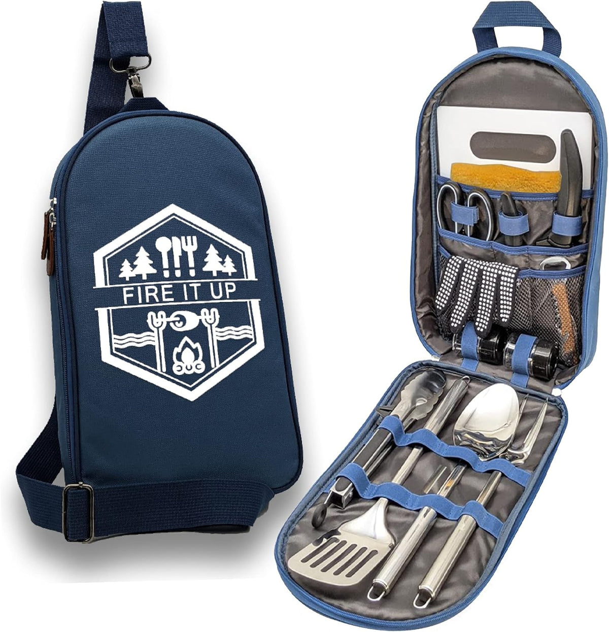 13 PC Stainless Steel Grilling Camping Cooking Utensils Set with Carrying Bag T5688