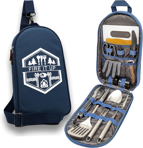 13 PC Stainless Steel Grilling Camping Cooking Utensils Set with Carrying Bag T5688