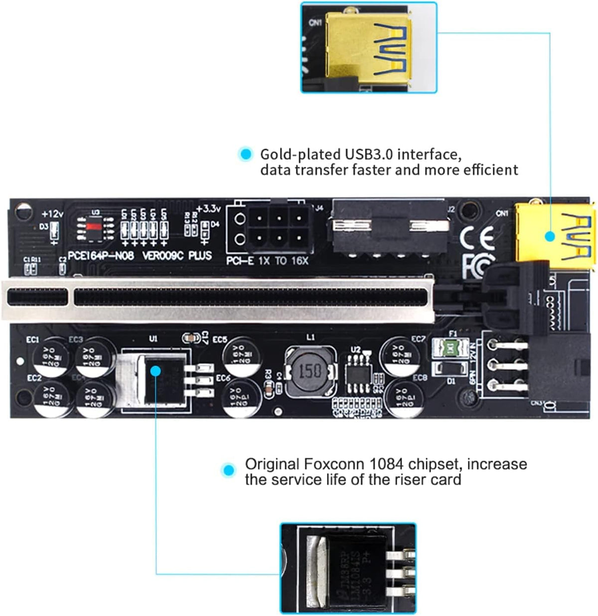 6PCS PCI-E Riser Card X16 Extender Cable R291290