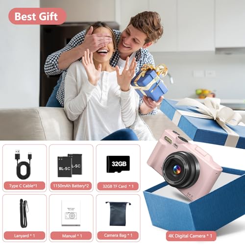 Black 4K Compact Digital Camera with 32GB TF Card B5192