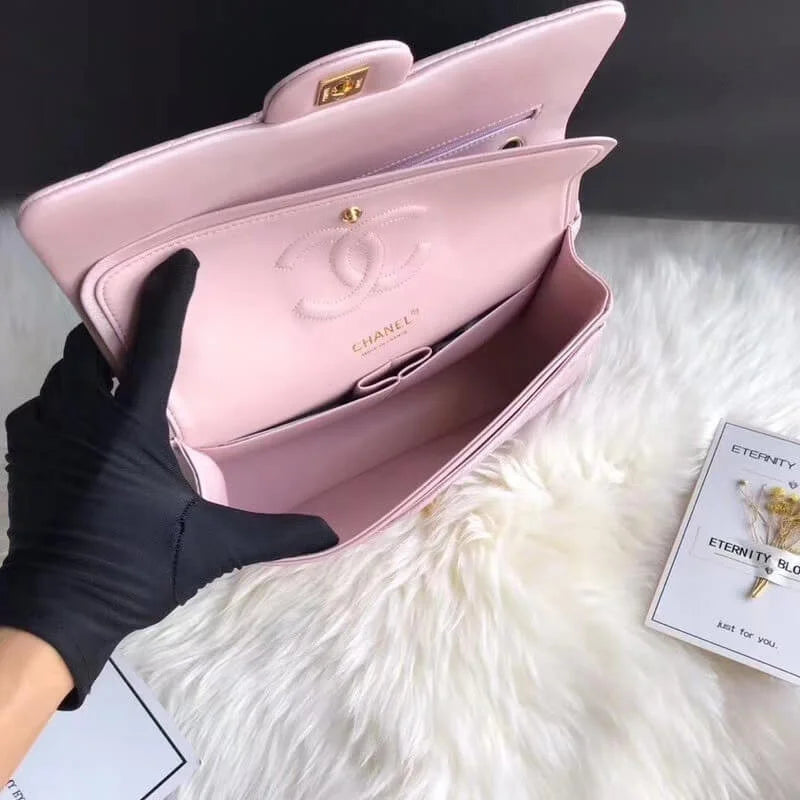 Pink Gold Medium Lambskin Leather Flap Bag L535