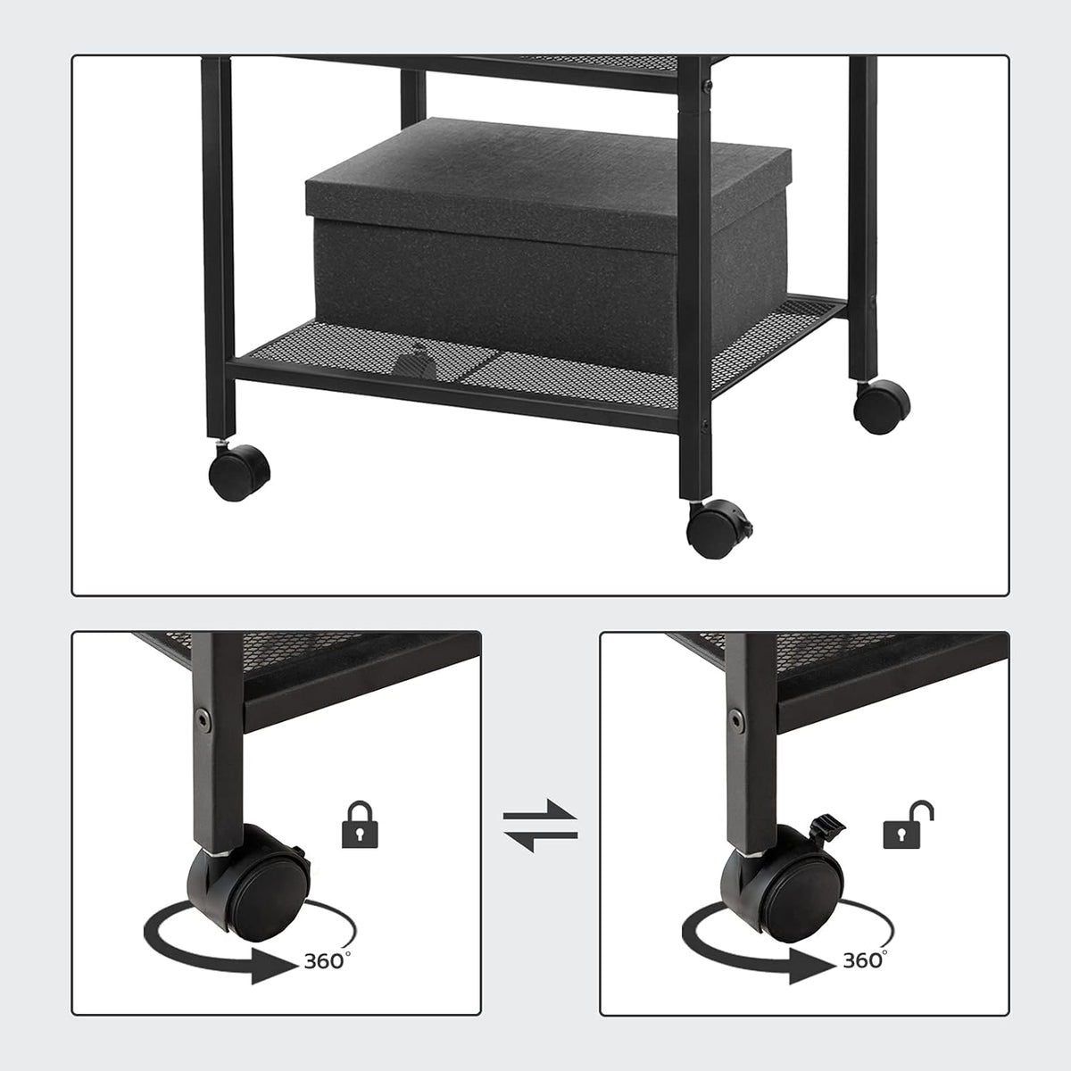 3-Tier Printer Cart with Storage Shelf and Wheels Y37352