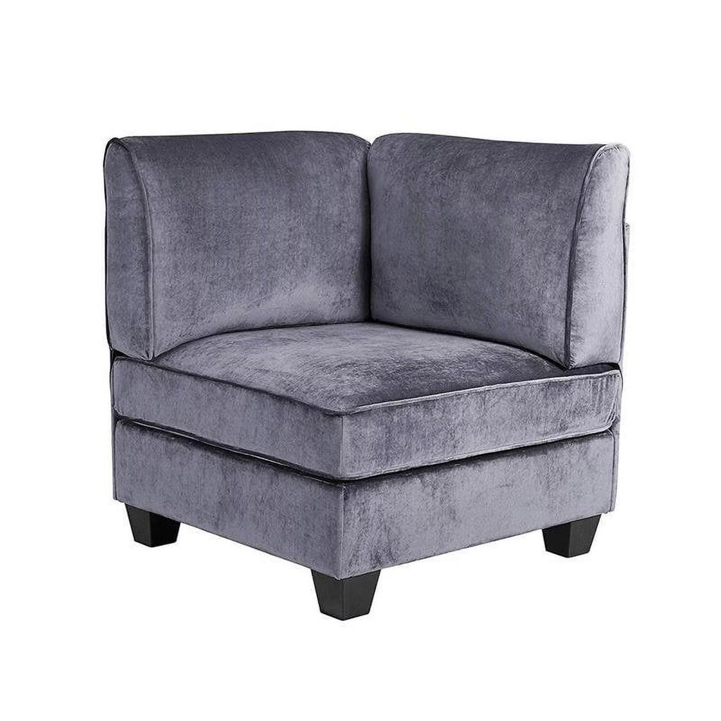 Gray Velvet 6Pc Modular Sectional Sofa with Ottoman and 3 Accent Pillows G4972