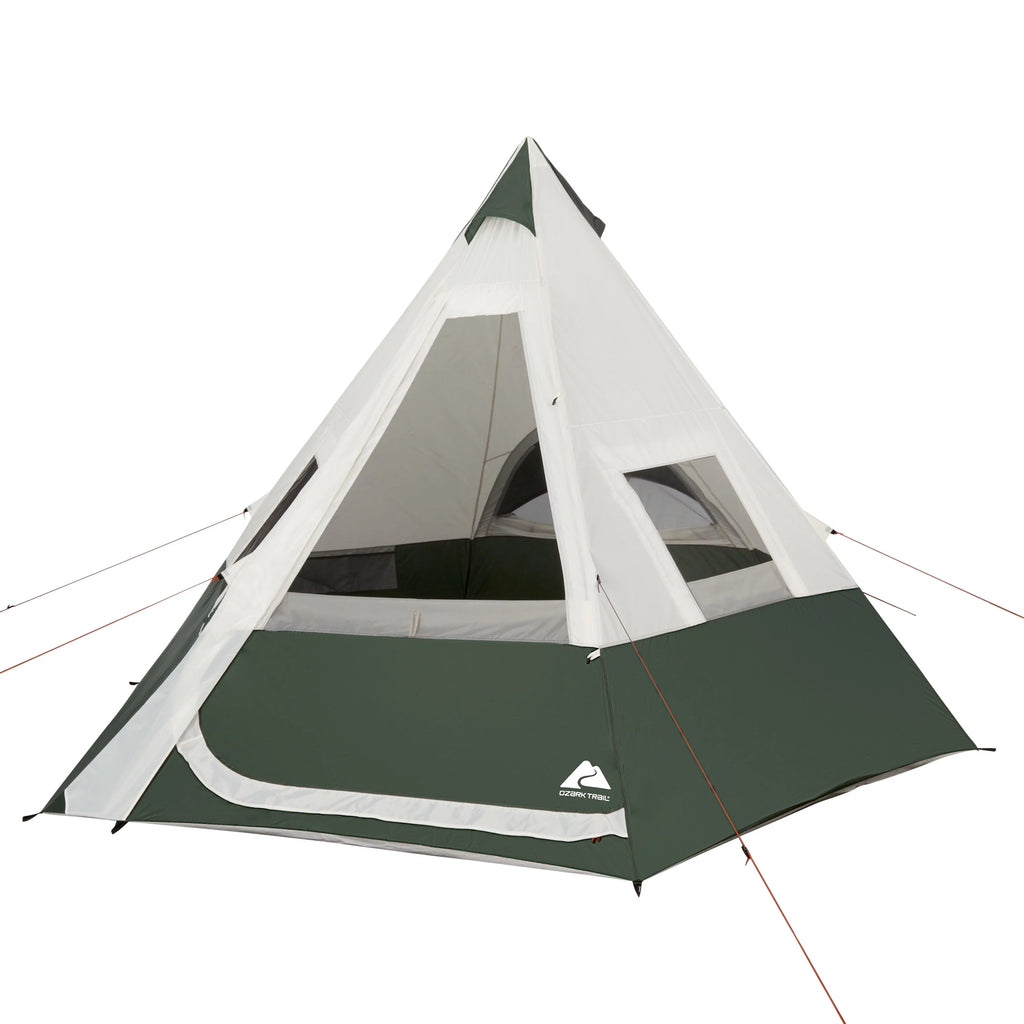 7-Person 1-Room Teepee Tent with Vented Rear Window, Green E7979