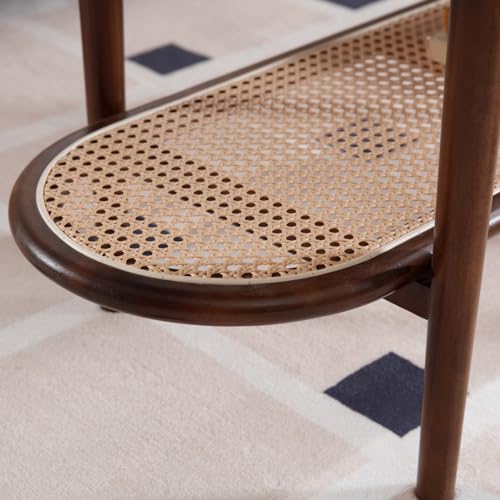 Walnut Rattan Coffee Table with Storage Shelf I524385