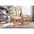White Fabric Upholstered Natural Brown Rattan Dining Chair X933738