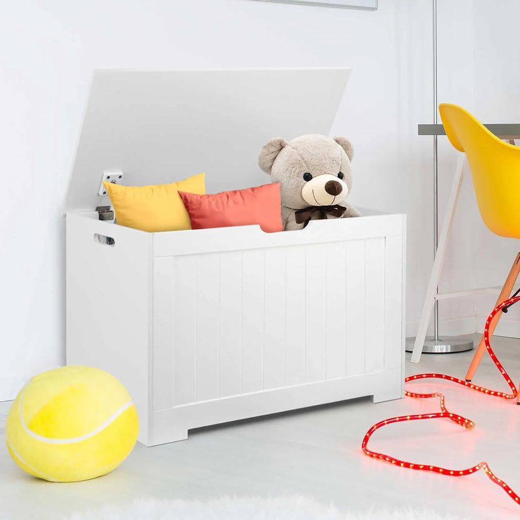 White Wooden Toy Box Storage Chest with Flip-top Lid O9666