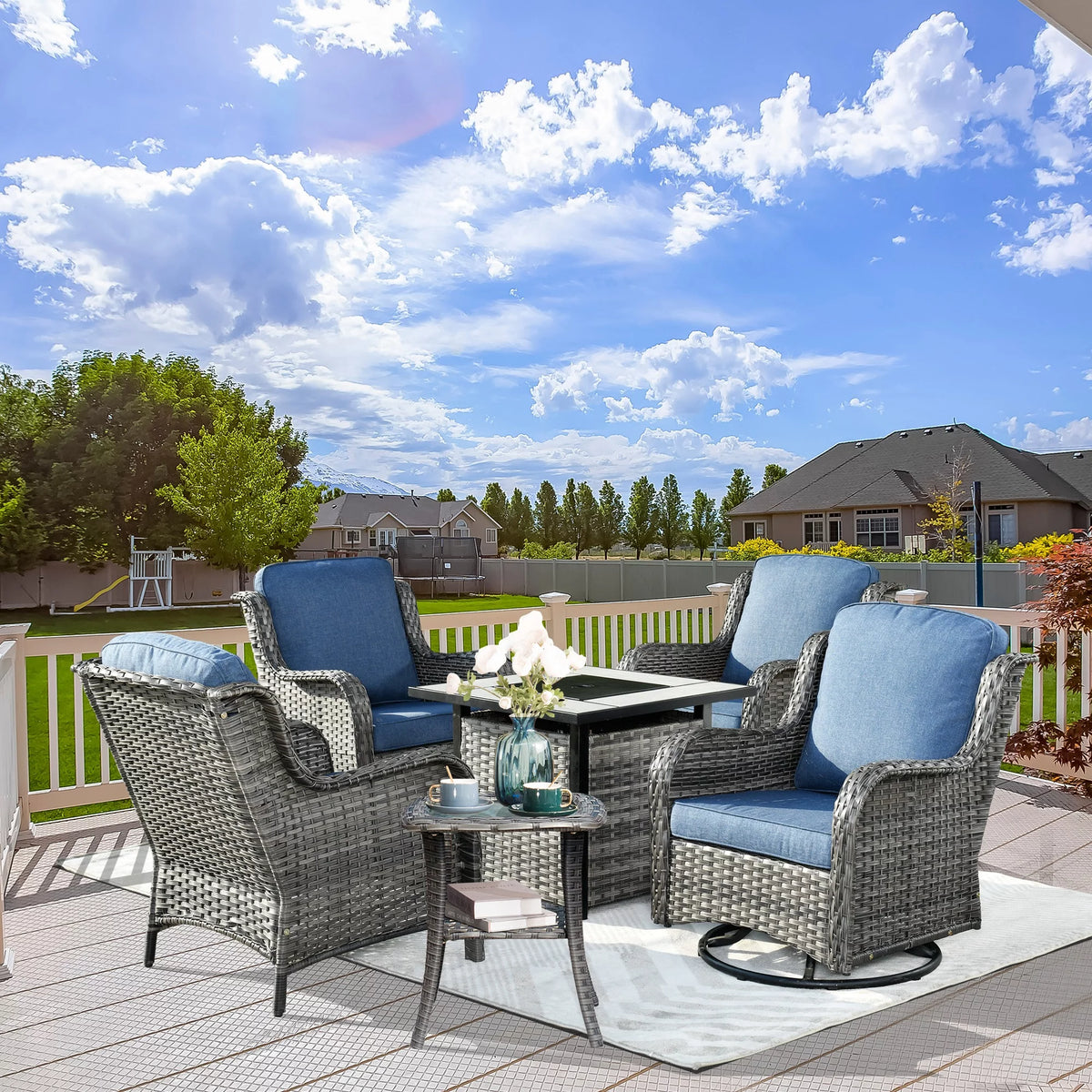 6 Pieces Outdoor Patio Furniture Set with 30" Gas Fire Pit Table Gray G696