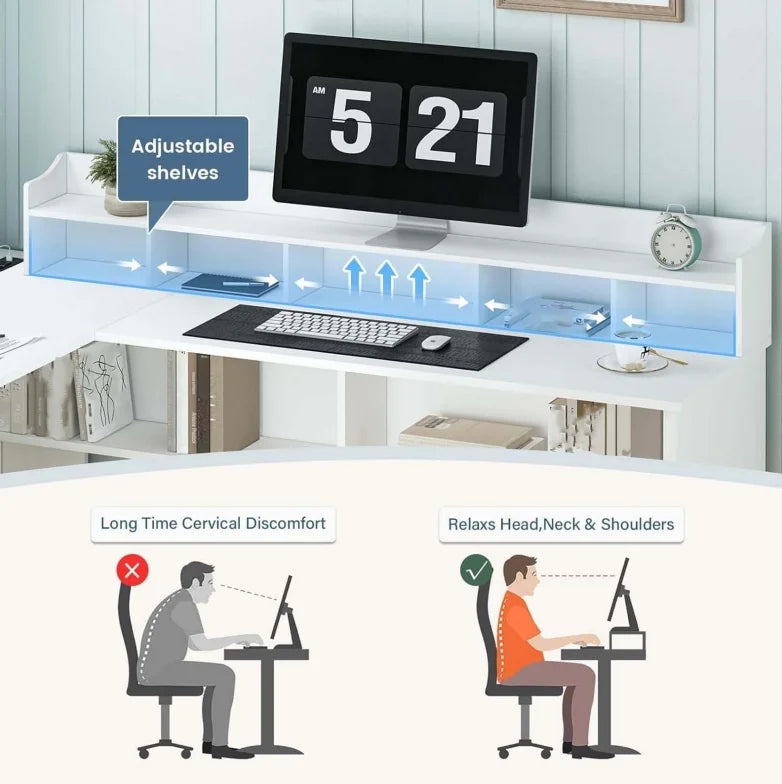 White L-Shaped Desk with File Cabinet G77419