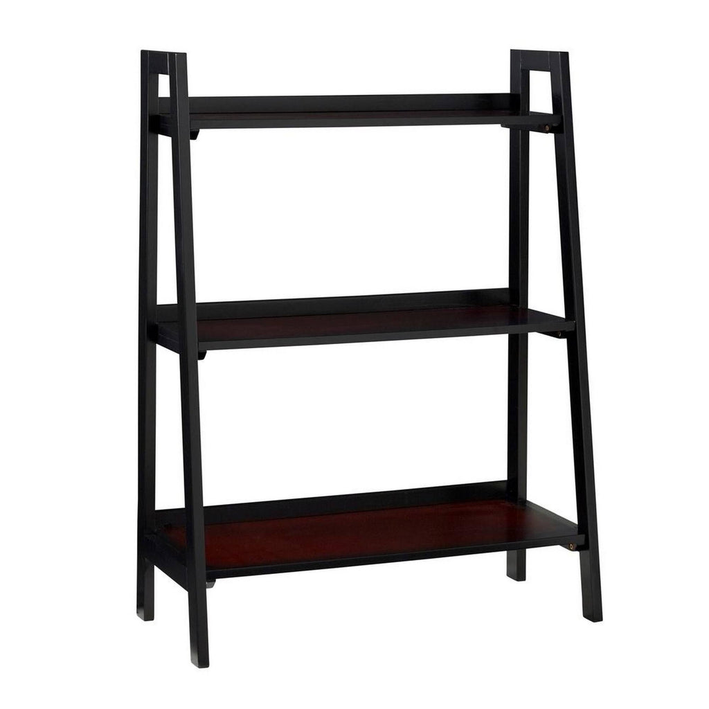 Brown and Black 3 Tier Wooden Bookcase with Metal Frame A5627