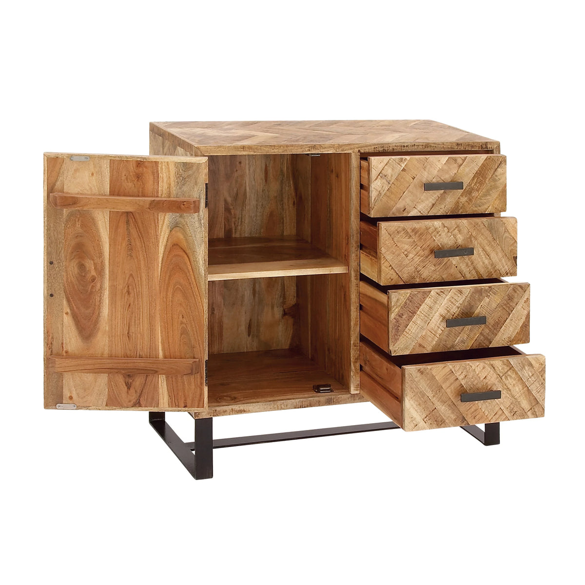 Brown Mango Wood 4 Drawers 1 Shelf 1 Door Geometric Cabinet R9979