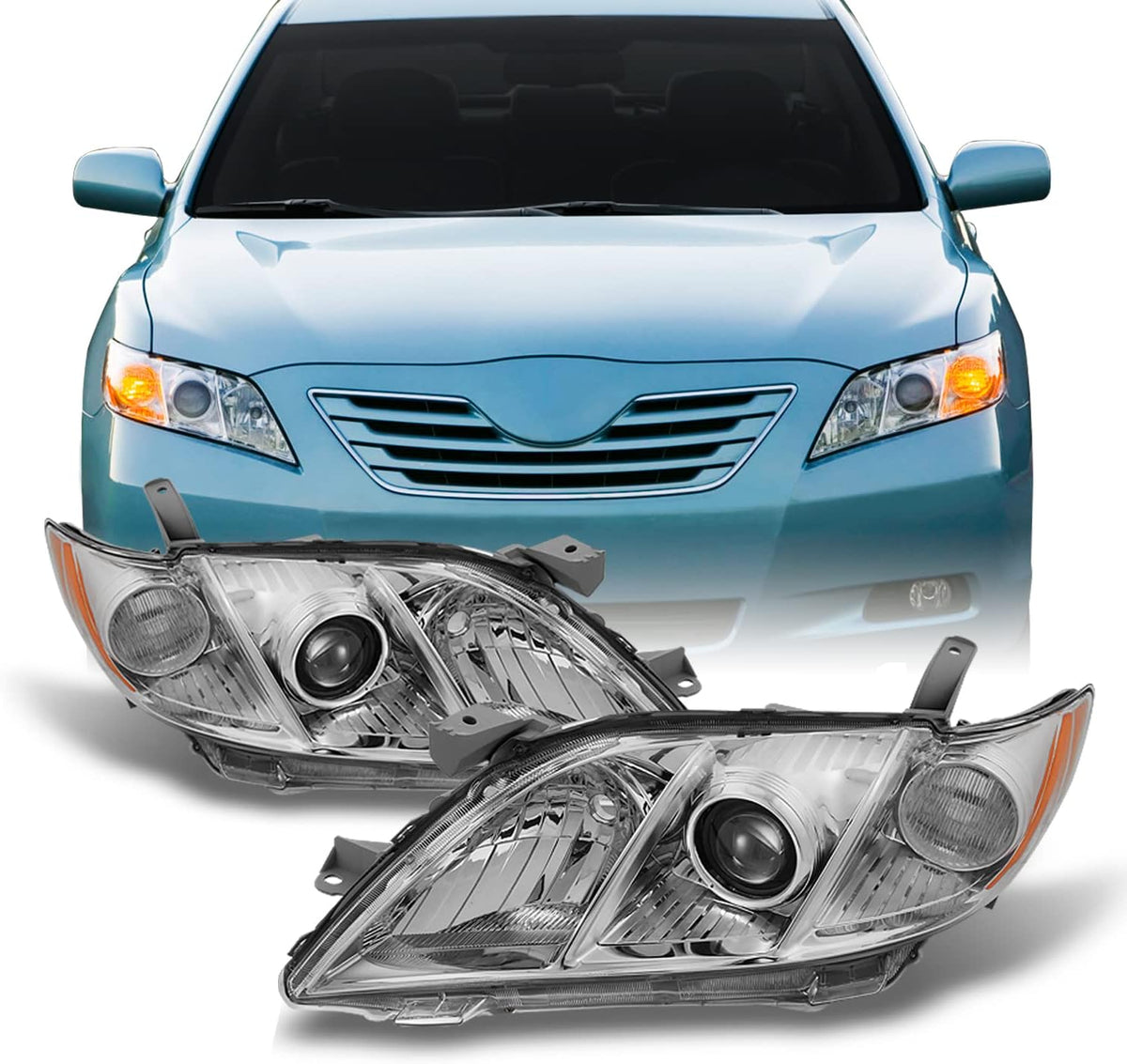 Chrome Clear Projector Headlights Pair Set F277288