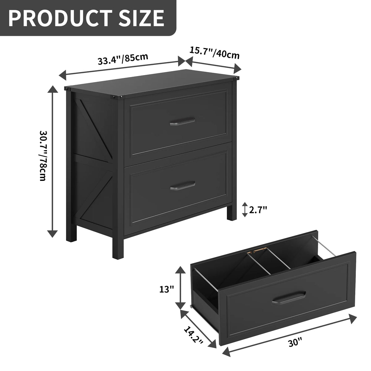 Black 2-Drawer Lateral File Cabinet I368