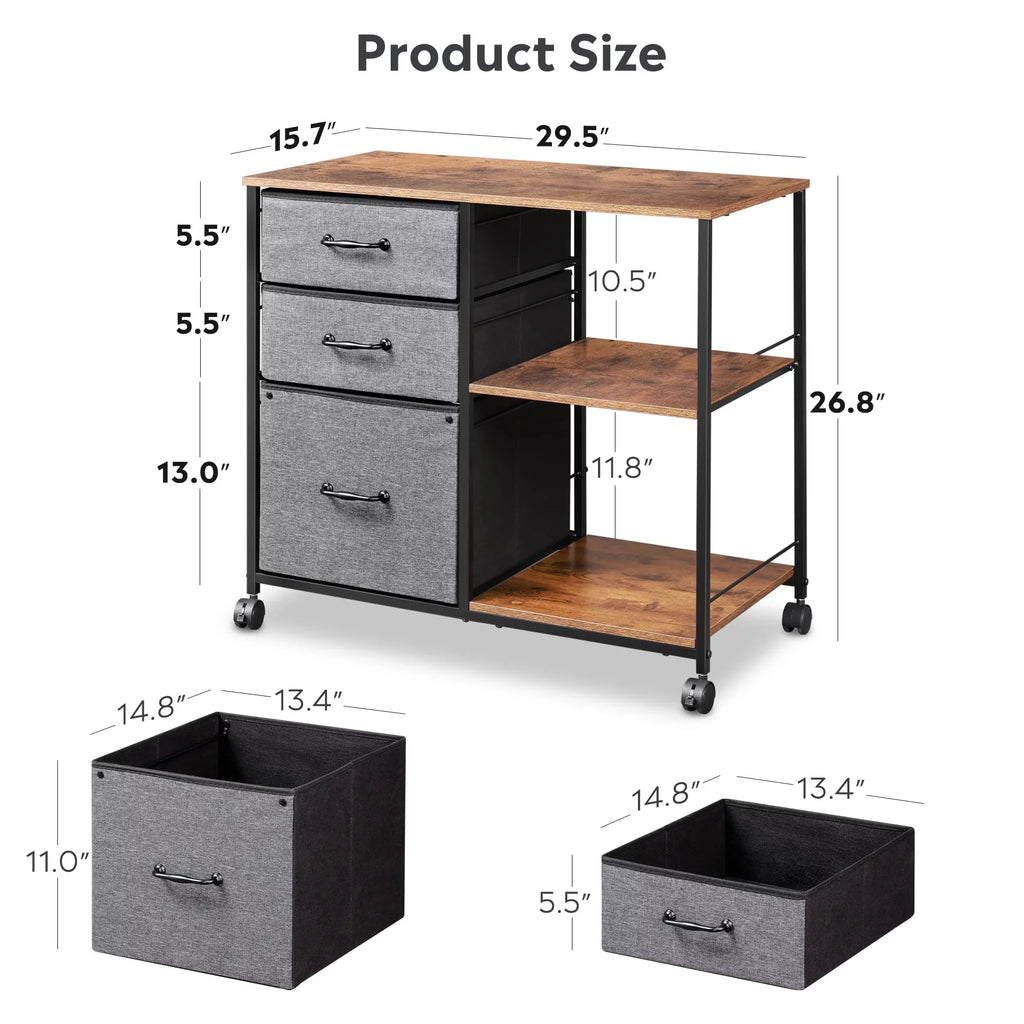 3 Drawer Mobile File Cabinet with Storage Shelf X925