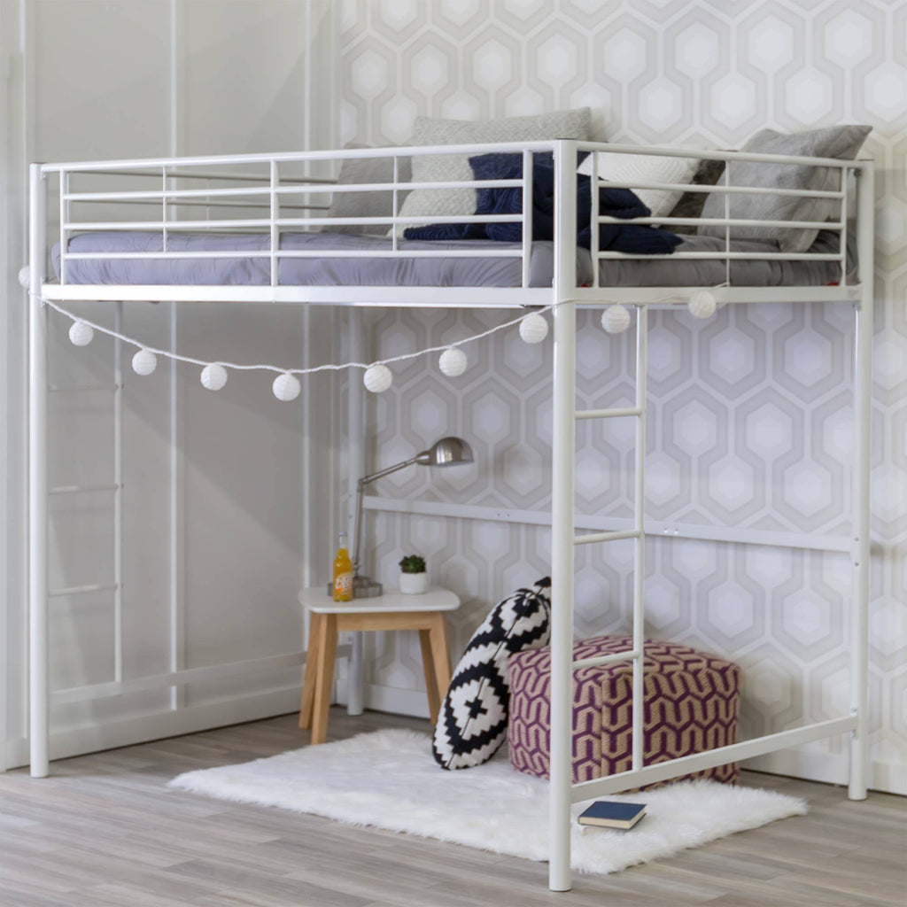 White Metal Loft Bed S59153