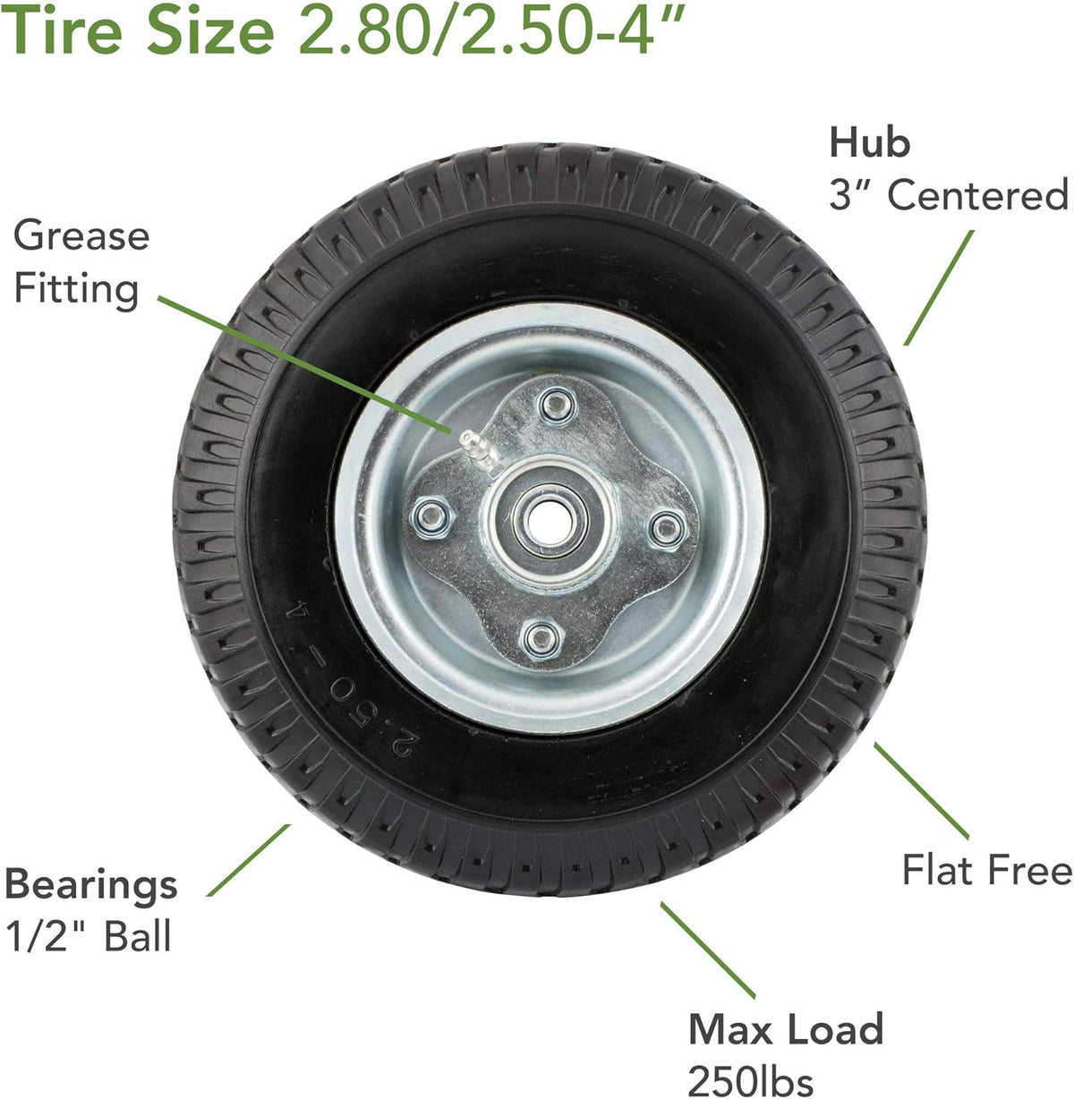 2.80/2.50-4 Flat Free Hand Truck Tire on Wheel A9237