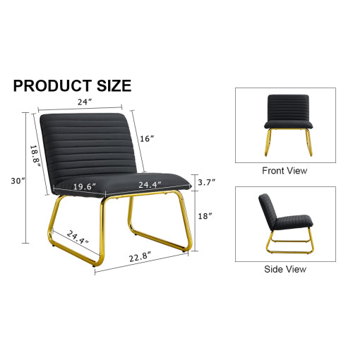 Black Armless Sofa Chair with PU Backrest and Golden Metal Legs G524791