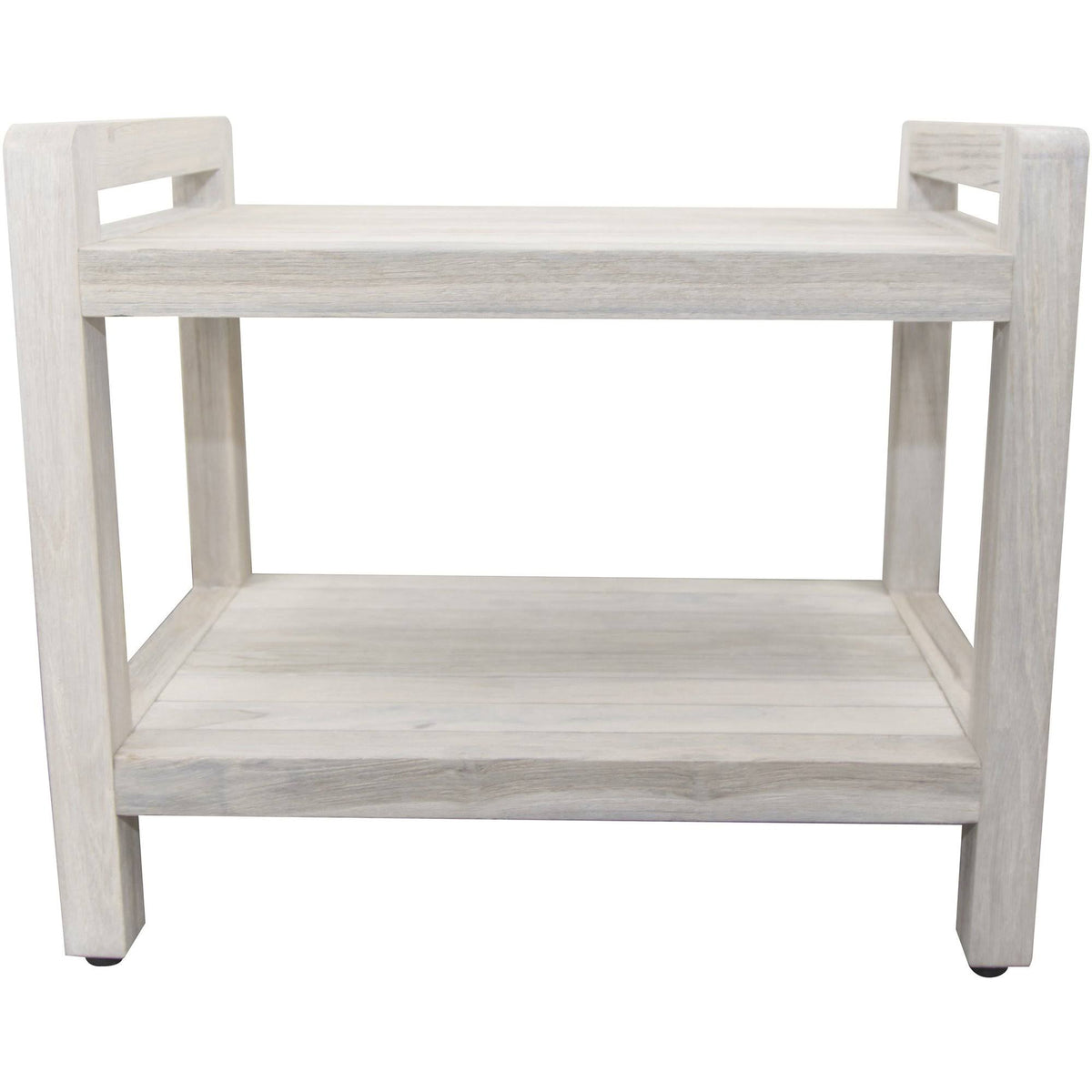White Finish Teak Shower Bench with Shelf and Handles X226699