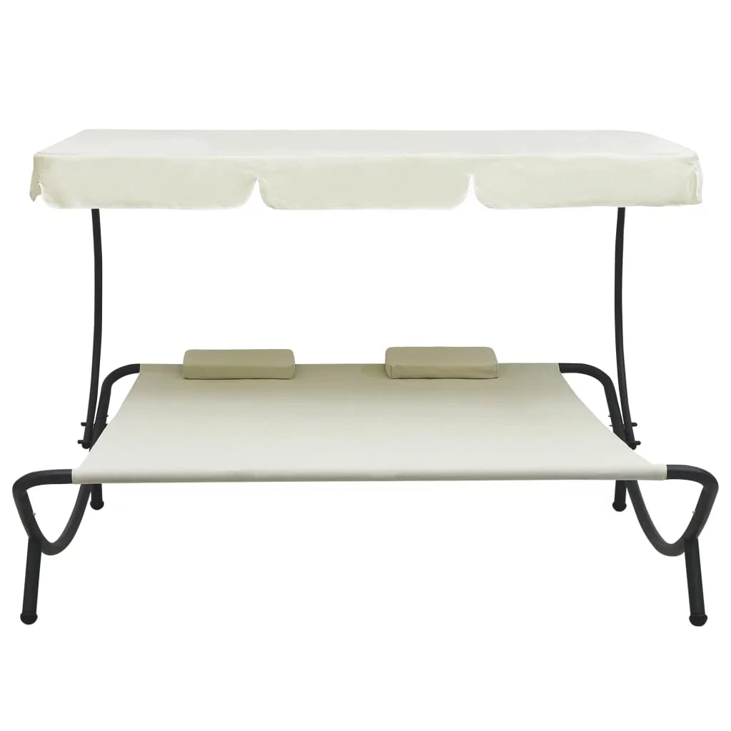 Outdoor Bed with Canopy and Pillows Cream White T983
