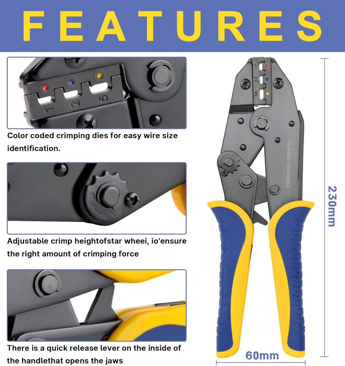 Crimping Tool for Heat Shrink Connectors with 200PCS Marine Grade Heat Shrink Butt Connectors of Tinned Red Copper AWG 20-10 G1906