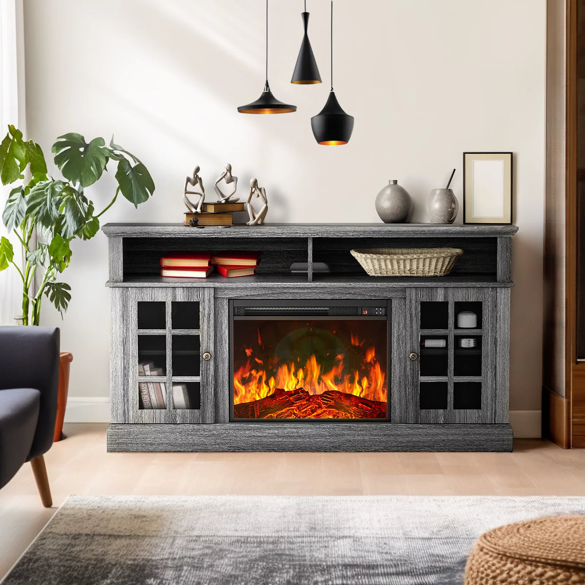 Electric Fireplace TV Stand with Adjustable Shelves Y540